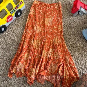 Orange Free People Floral Midi Skirt